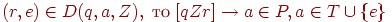 (r, e) in D(q, a, Z), ; text{то} ; [qZr] rightarrow a in P, a in T cup {e}