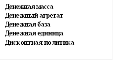Денежная масса&#13;&#10;Денежный агрегат &#13;&#10;Денежная база&#13;&#10;Денежная единица&#13;&#10;Дисконтная политика&#13;&#10;&#13;&#10;