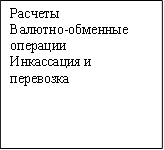 Расчеты&#13;&#10;Валютно-обменные операции&#13;&#10;Инкассация и перевозка&#13;&#10;