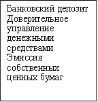 Банковский депозит&#13;&#10;Доверительное &#13;&#10;управление денежными средствами&#13;&#10;Эмиссия собственных ценных бумаг&#13;&#10;&#13;&#10;