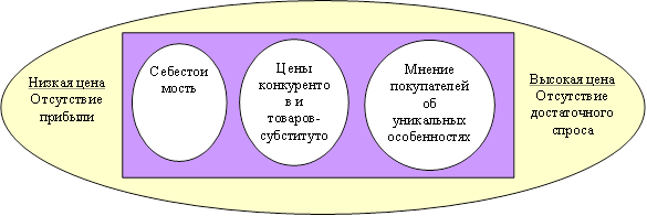 Себестоимость,Цены конкурентов и товаров-субститутов,Мнение покупателей об уникальных особенностях товара,Низкая цена&#13;&#10;Отсутствие прибыли&#13;&#10;,Высокая цена&#13;&#10;Отсутствие достаточного спроса&#13;&#10;