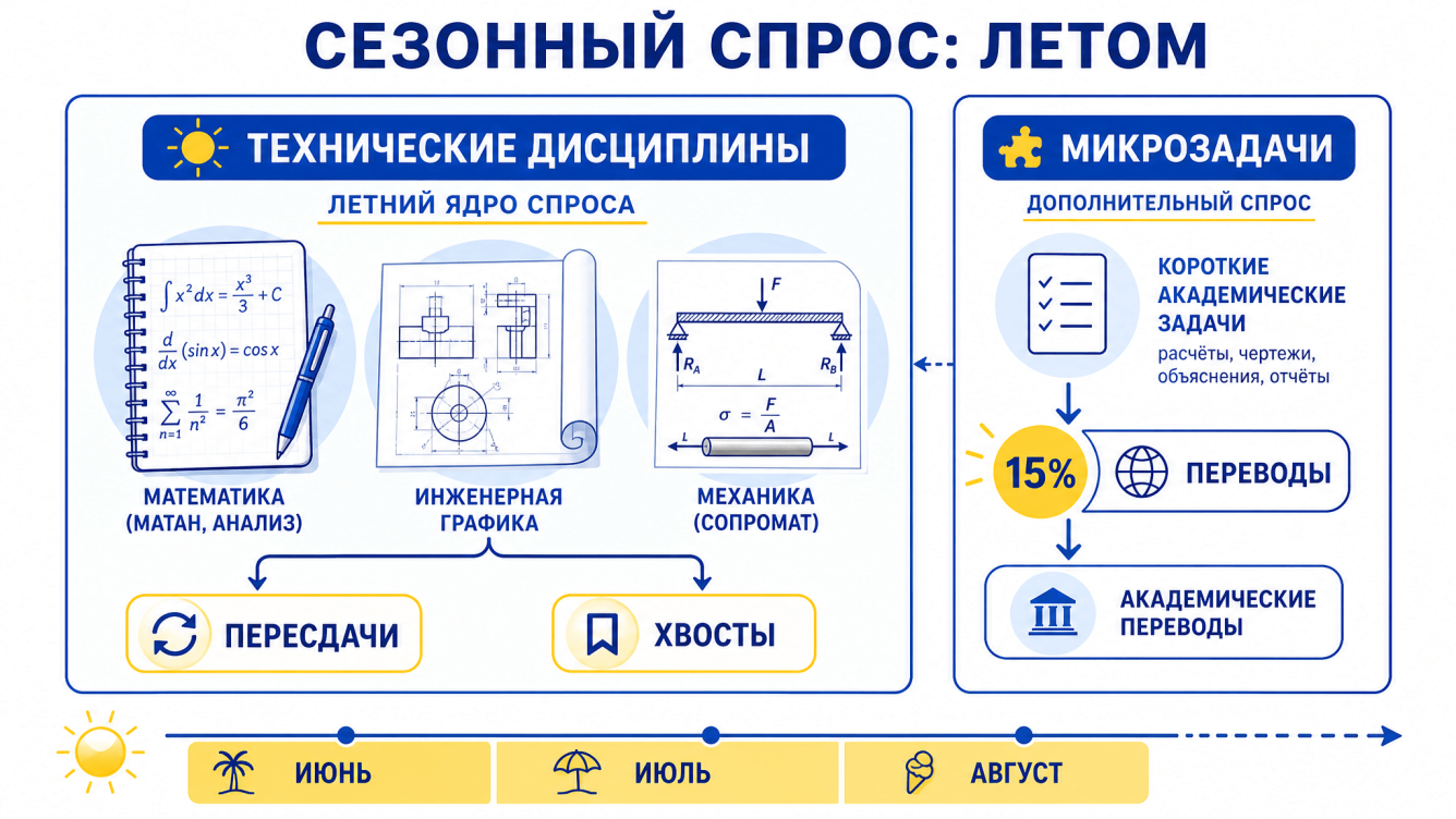 Высшая математика и инженерная графика концентрируют 38 процентов всех летних заказов