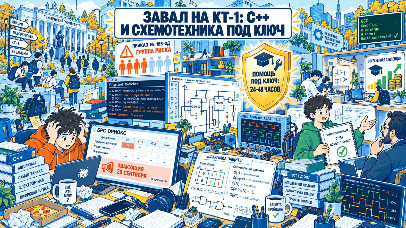 Завал на первой контрольной неделе: срочная помощь с лабораторными по C++ и схемотехнике под ключ