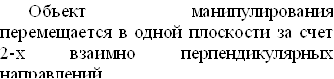 Объект манипулирования перемещается в одной плоскости за счет 2-х взаимно перпендикулярных направлений.