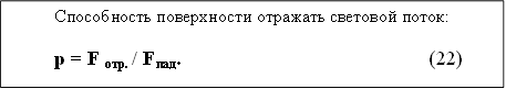 Способность поверхности отражать световой поток: р = F отр. / Fпад. (22) 