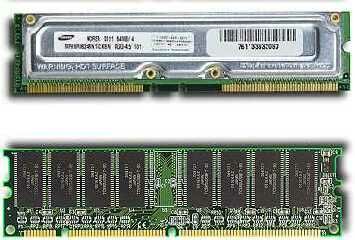 Описание: Микросхемы памяти RIMM (сверху) и DIMM (снизу)