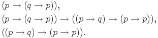 Описание: begin{align*} &(pto(qto p)),\ &(pto(qto p))to((pto q)to(pto p)),\ &((pto q)to(pto p)). end{align*}