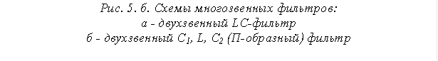 Рис. 5. б. Схемы многозвенных фильтров: а - двухзвенный LC-фильтр б - двухзвенный C1, L, C2 (П-образный) фильтр 
