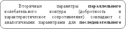 Вторичные параметры параллельного колебательного контура (добротность и характеристическое сопротивление) совпадают с аналогичными параметрами для последовательного контура