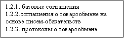1.2.1. базовые соглашения 1.2.2.соглашения о товарообмене на основе писем-обязательств 1.2.3. протоколы о товарообмене 