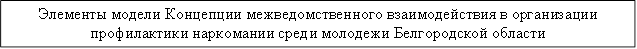 Элементы модели Концепции межведомственного взаимодействия в организации профилактики наркомании среди молодежи Белгородской области 