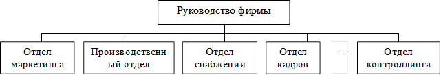 Руководство фирмы,Отдел маркетинга ,Производственный отдел,Отдел снабжения ,Отдел кадров ,Отдел контроллинга ,…
