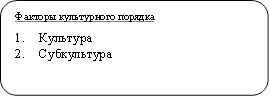 Факторы культурного порядка 1.Культура 2.Субкультура 