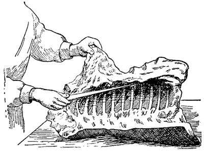 Описание: Отделение мякоти от реберных и позвоночной костей
