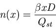 Описание: begin{displaymath} n(x) = frac{beta x D}{Q_{st}} end{displaymath}