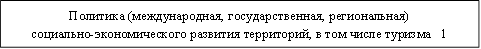 Политика (международная, государственная, региональная) социально-экономического развития территорий, в том числе туризма 1 
